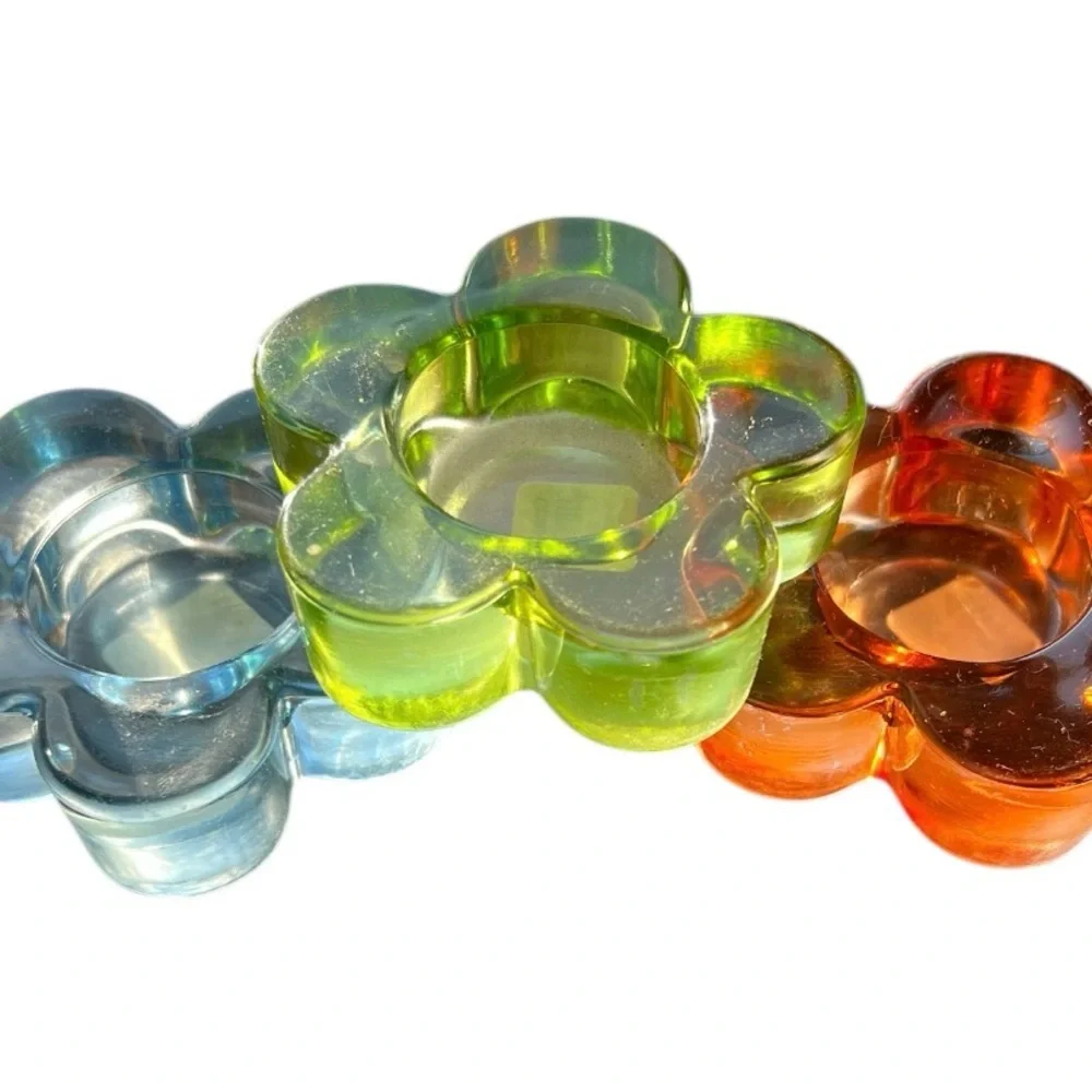 Crate&Barrel Multicolor Glass Flower Candle Holders